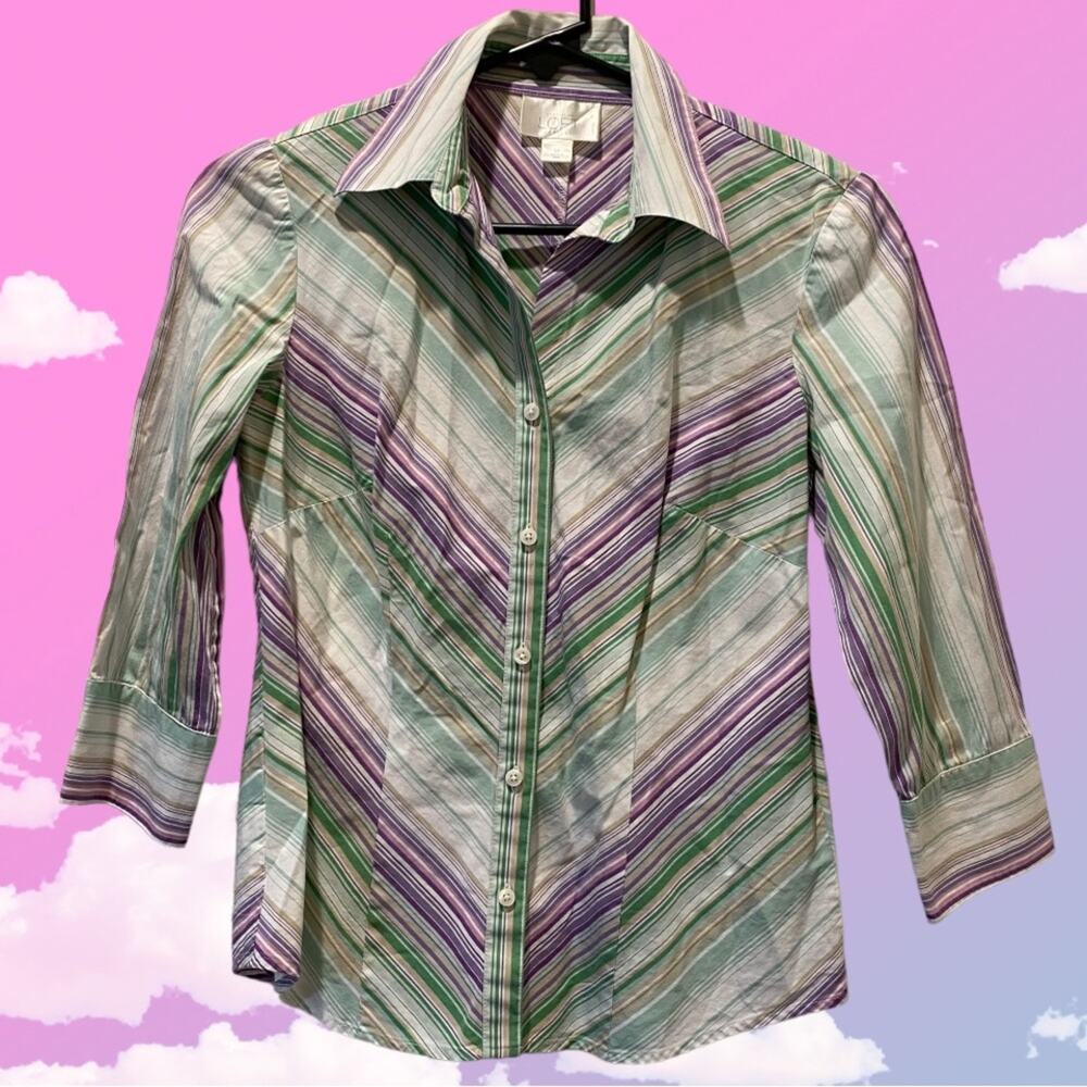 🌻 5/$15 🌻 Ann Taylor Loft Striped Button Up Shirt, Size Small Petite, EUC